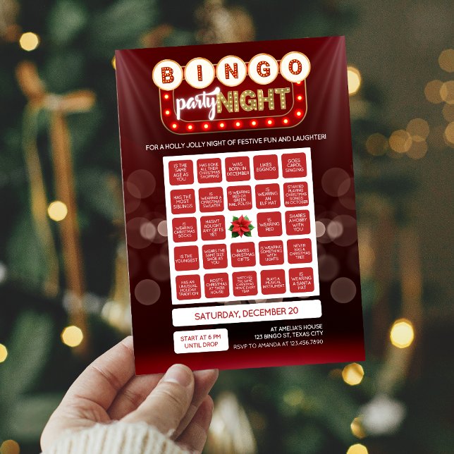 Cartão de Bingo Natal (Holiday Ladies Night Out Christmas Holiday Bingo Game Card Invitation)
