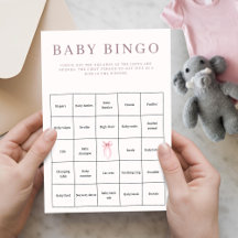 Cartão de Bingo para Chá de Bebê com Laço Cor-de-R