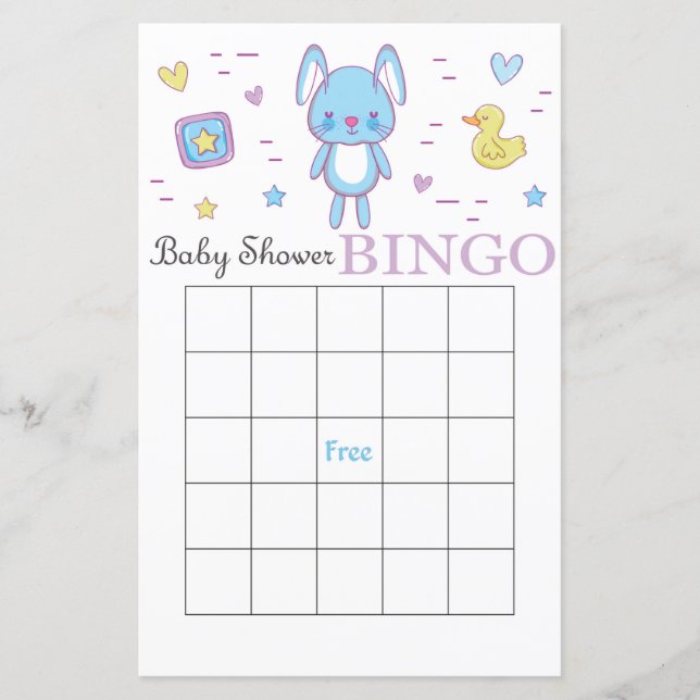 cartão de bingo para chá de bebê do coelho azul (Frente)