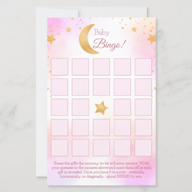 Cartão de Bingo para Chá de Bebê Rosa Menina Over  (Frente)