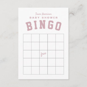 Cartão de BINGO tema baby shower cor-de-rosa porta