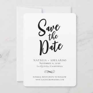 Cartão de Black and White Save The Date Elegante
