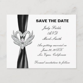 Cartão de Black Ribbon Silver Swans Save The Date