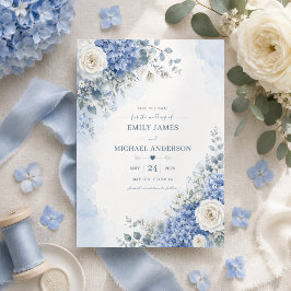 Cartão de Blue Hydrangea para Salvar a Data