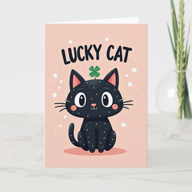 Cartão de Boa Sorte do Gato Sortudo (Frente)