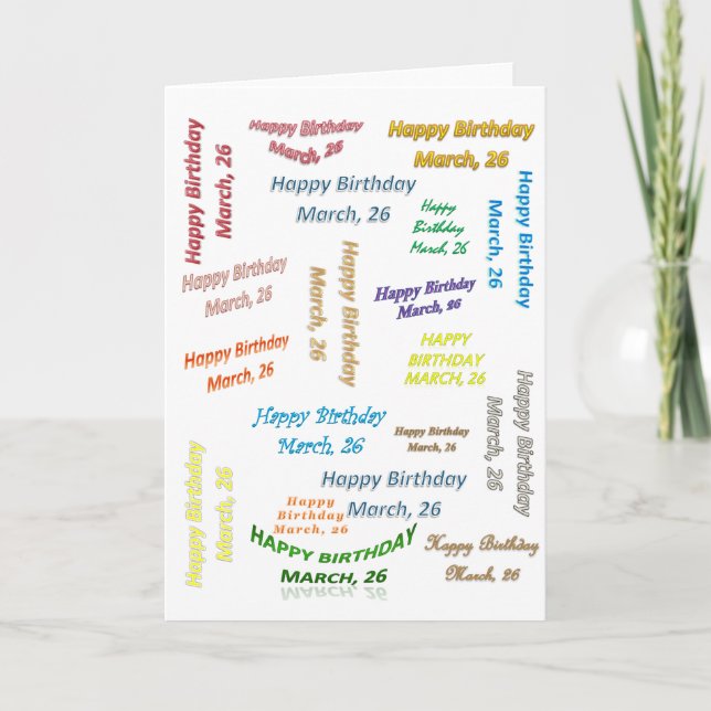 Cartão de Boas Festas 26 de Março de Aniversário (Frente)