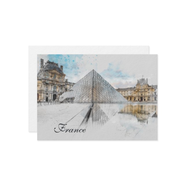 Cartão de Boas Festas Aquarela Louvre Noël – Elega (Frente/Verso In Situ)