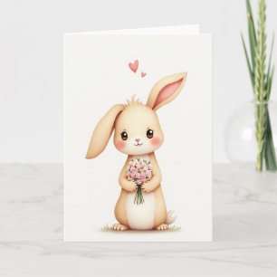 Cartão de Boas Festas Buquê de Amor de Coelho