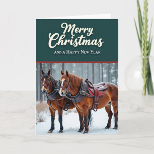Cartão de Boas Festas Cavalo na Neve