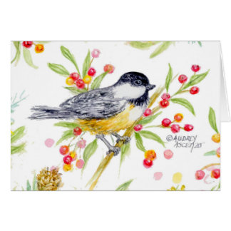 Cartão de Boas Festas Chickadee em Branco