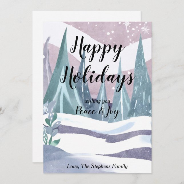Cartão de Boas Festas com Aquarela de Paisagem Inv (Frente/Verso)
