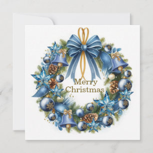 Cartão de Boas Festas com Coroa de Natal Azul e Do