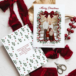 Cartão de Boas Festas com Foto e Laço Vermelho de 