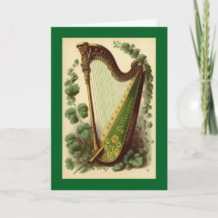 Cartão de Boas Festas com Harpa Irlandesa Vintage