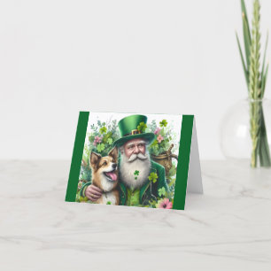 Cartão de Boas Festas com Leprechaun e Cachorro