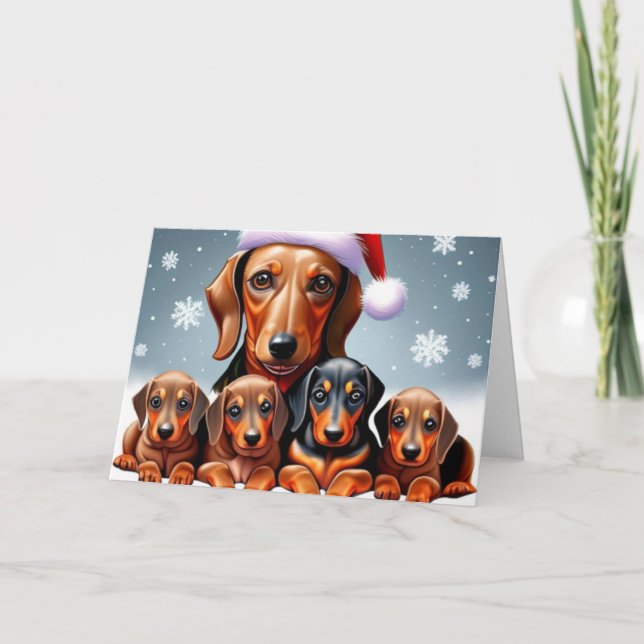 Cartão de Boas Festas da Família Dachshund (Frente)