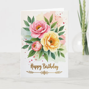 Cartão de Boas Festas de Aniversário com Flor de A