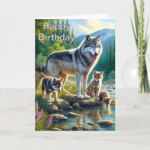 Cartão de Boas Festas de Aniversário Lobos Naturez