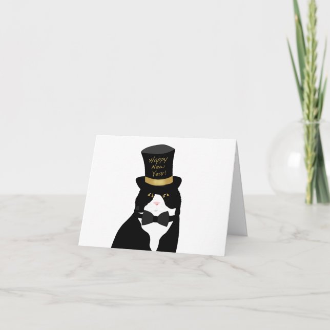 Cartão de Boas Festas de Ano Novo com Gato (Frente)