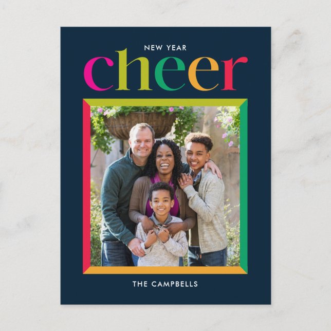 Cartão de Boas Festas de Ano Novo com Moldura Ousa (Frente)