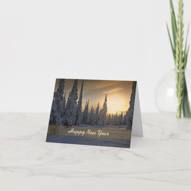 Cartão de Boas Festas de Ano Novo com Neve & Sol (Frente)