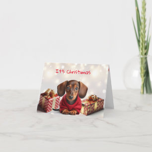 Cartão de Boas Festas de Cachorrinho Dachshund