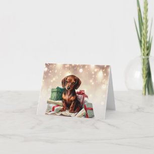 Cartão de Boas Festas de Cachorro da Raça Dachshun