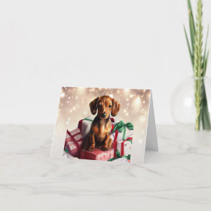 Cartão de Boas Festas de Cachorro da Raça Dachshun