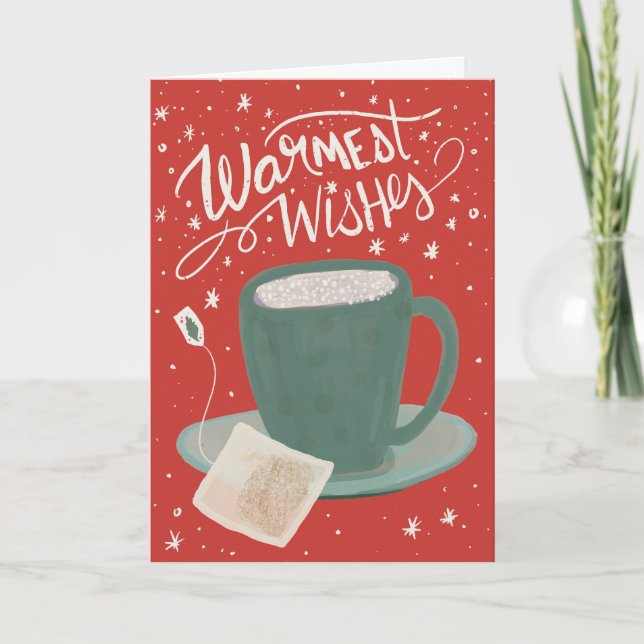 Cartão de Boas Festas de Chá Desejos Mais Quentes (Frente)