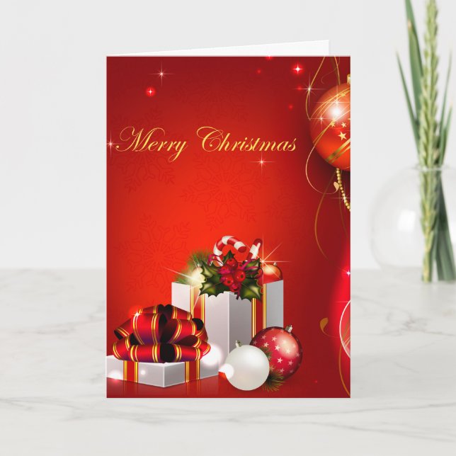 Cartão de Boas Festas de Enfeites e Presentes (Frente)