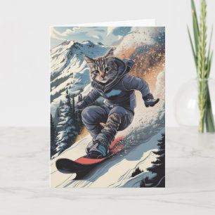 Cartão de Boas Festas de Esqui de Gato Engraçado L