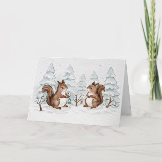 Cartão de Boas Festas de Esquilos de Inverno - Int