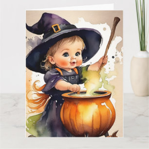Cartão de Boas Festas de Halloween Bruxa Pequena F