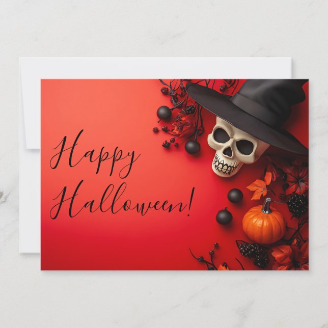 Cartão de Boas Festas de Halloween com Abóbora e C (Frente)