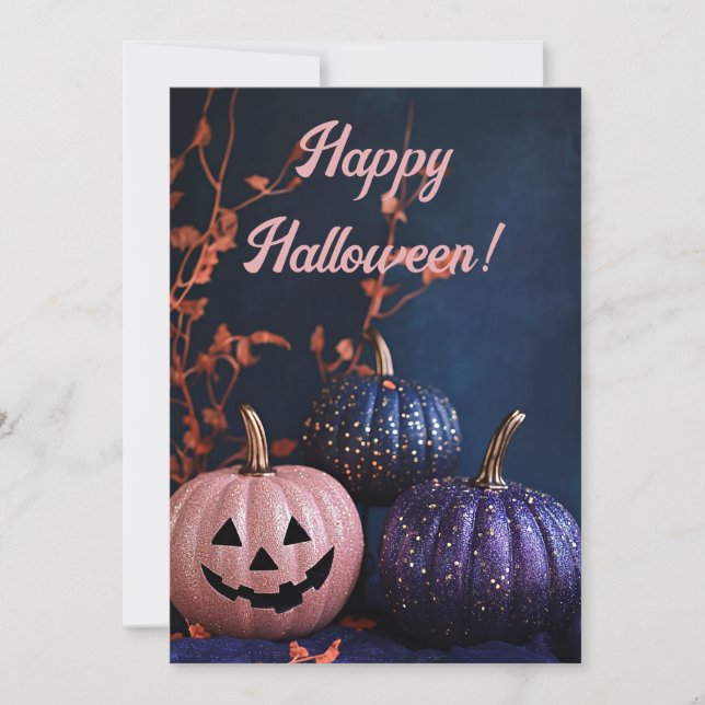 Cartão de Boas Festas de Halloween com Abóboras (Frente)