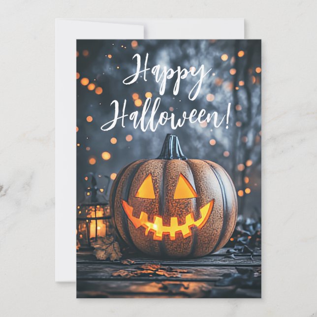 Cartão de Boas Festas de Halloween com Abóboras Rú (Frente)