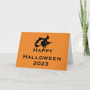 Cartão de Boas Festas de Halloween com Bruxa Voado