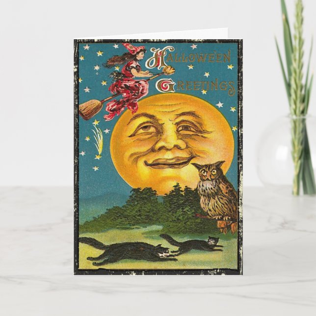 Cartão de Boas Festas de Halloween da Lua Bruxa Vi (Frente)