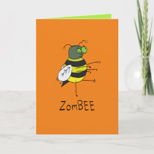 Cartão de Boas Festas de Halloween de Abelha Zumbi
