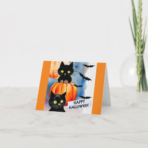 Cartão de Boas Festas de Halloween de Gatos e Morc