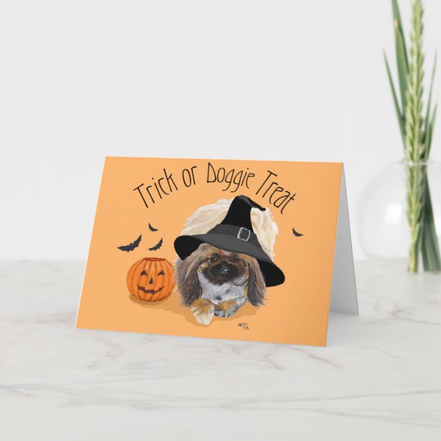 Cartão de Boas Festas de Halloween do Pequinês (Frente)