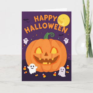 Cartão de Boas Festas de Halloween Fofo e Assustad