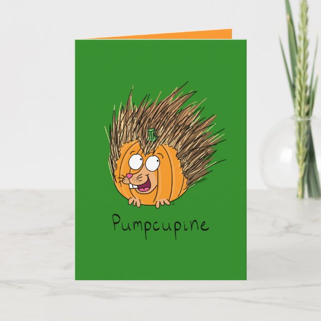 Cartão de Boas Festas de Halloween - Porcupine Pum (Frente)