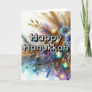 Cartão de Boas Festas de Hanukkah - Azul Dourado A