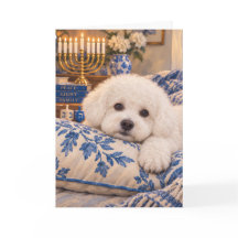 Cartão de Boas Festas de Hanukkah com Bichon Frise