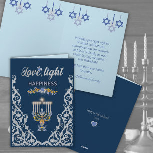 Cartão de Boas Festas de Hanukkah Dobrável Elegant