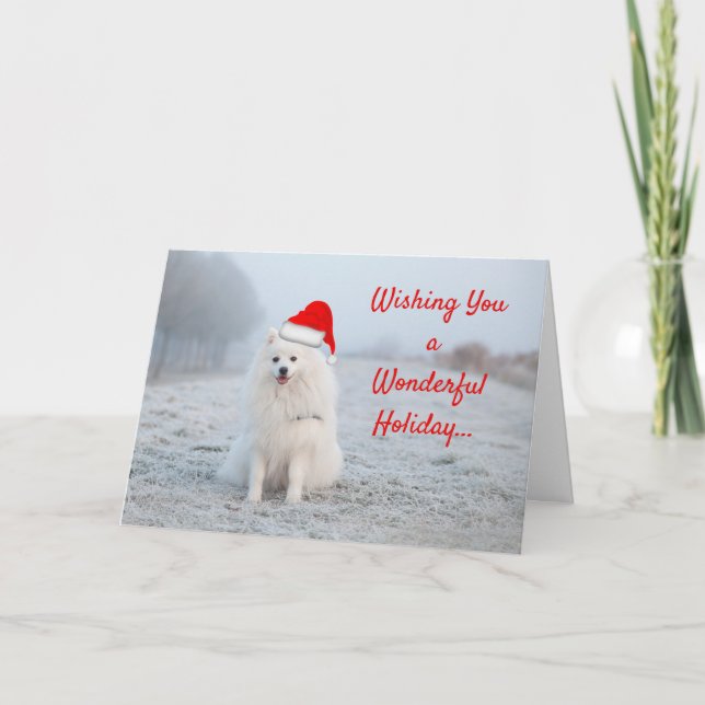 Cartão de Boas Festas de Natal Cachorro Branco Sam (Frente)