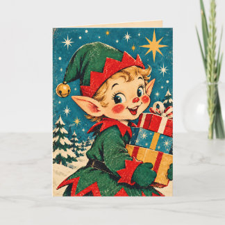 Cartão de Boas Festas de Natal com Elfo Vintage Re