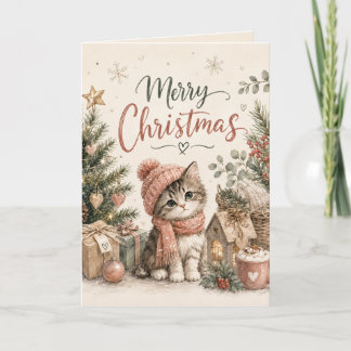 Cartão de Boas Festas de Natal com Gatinho Fofo
