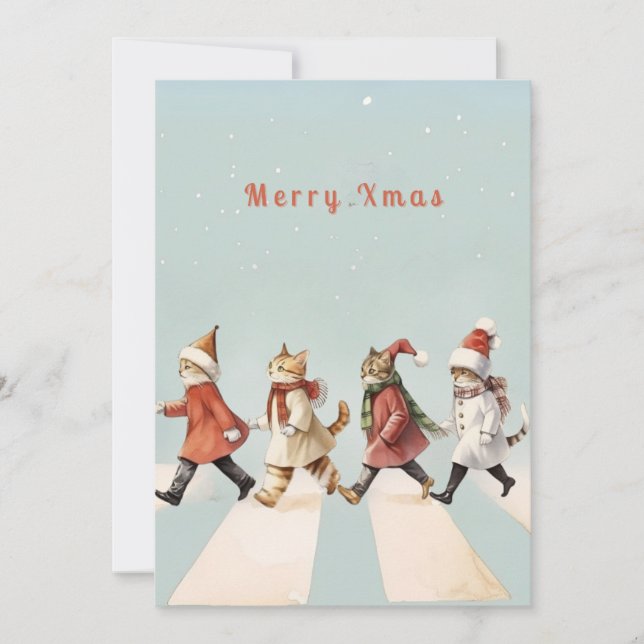 Cartão de Boas Festas de Natal com Gato Antigo (Frente)